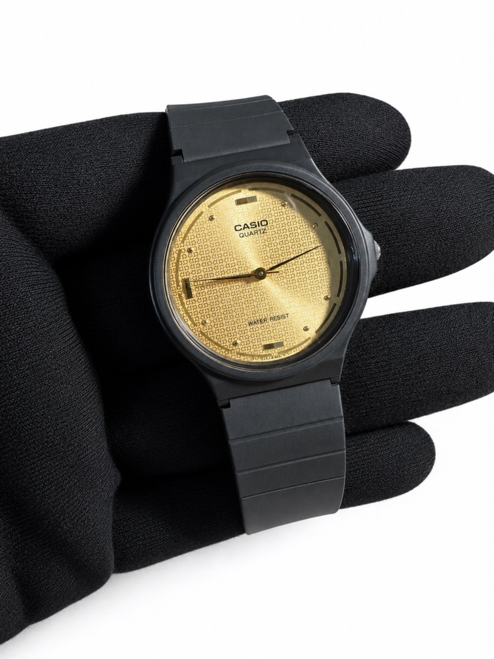Casio Black Resin Watch with Gold Textured Dial